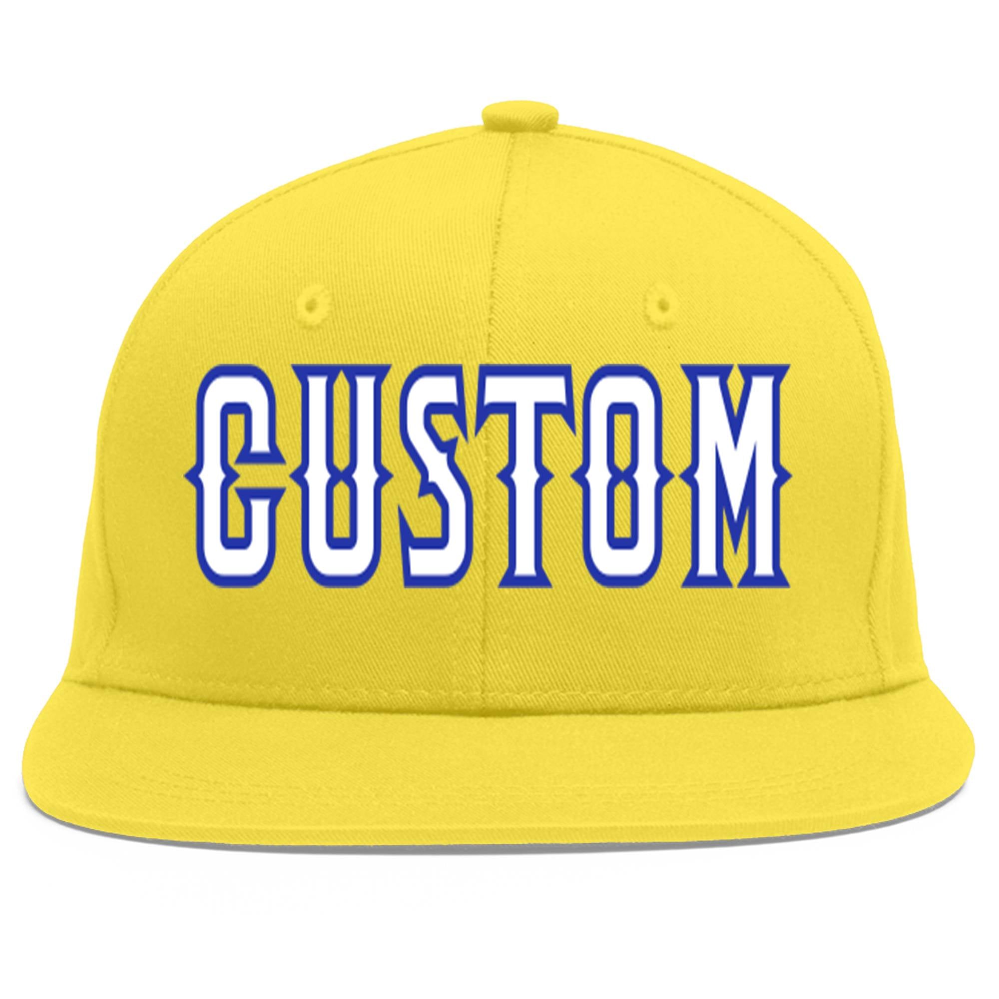 Custom Light Gold White-Royal Flat Eaves Sport Baseball Cap