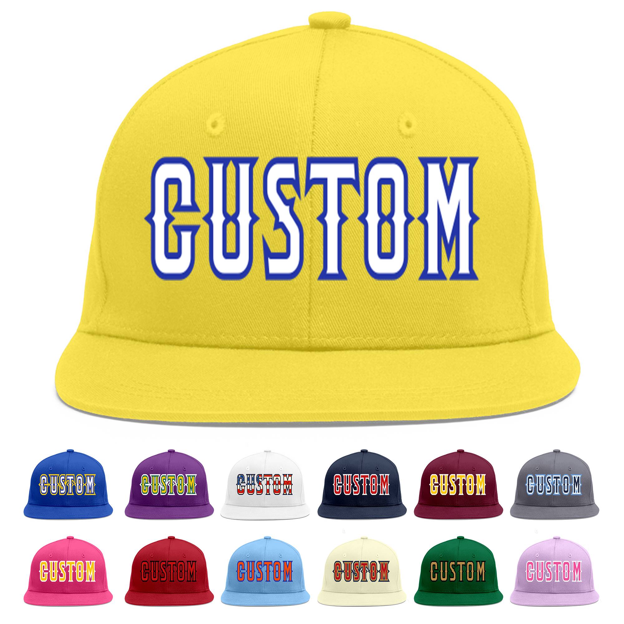 Custom Light Gold White-Royal Flat Eaves Sport Baseball Cap