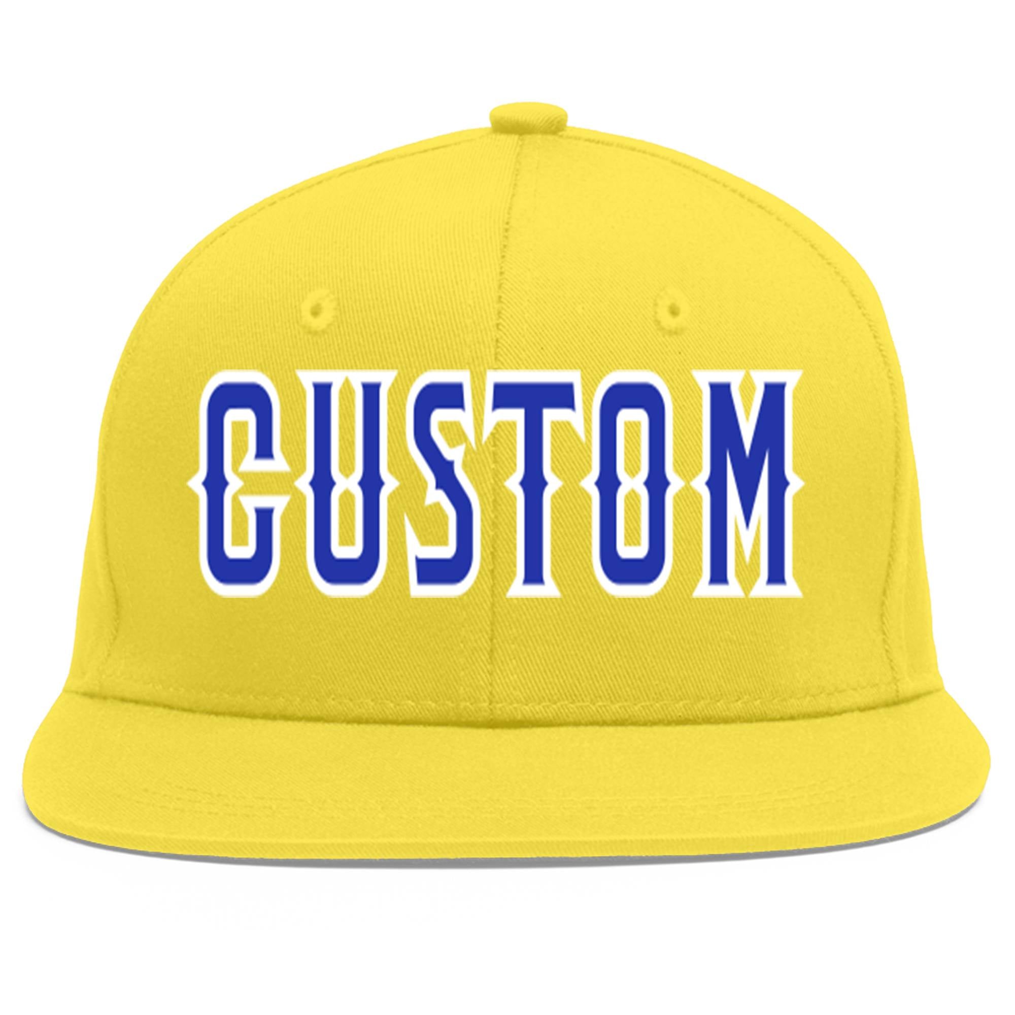 Custom Light Gold Royal-White Flat Eaves Sport Baseball Cap