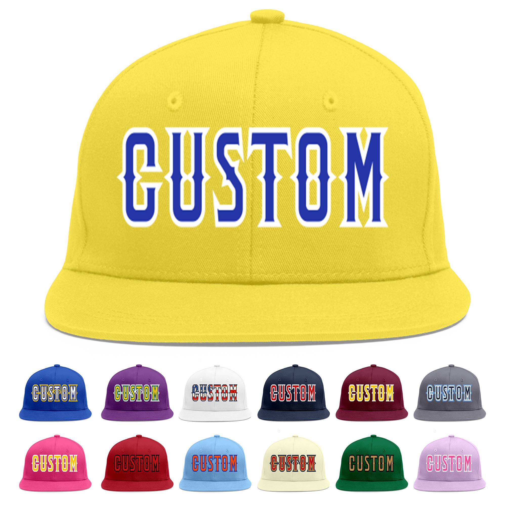 Custom Light Gold Royal-White Flat Eaves Sport Baseball Cap