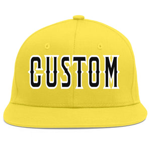 Custom Light Gold Black-White Flat Eaves Sport Baseball Cap