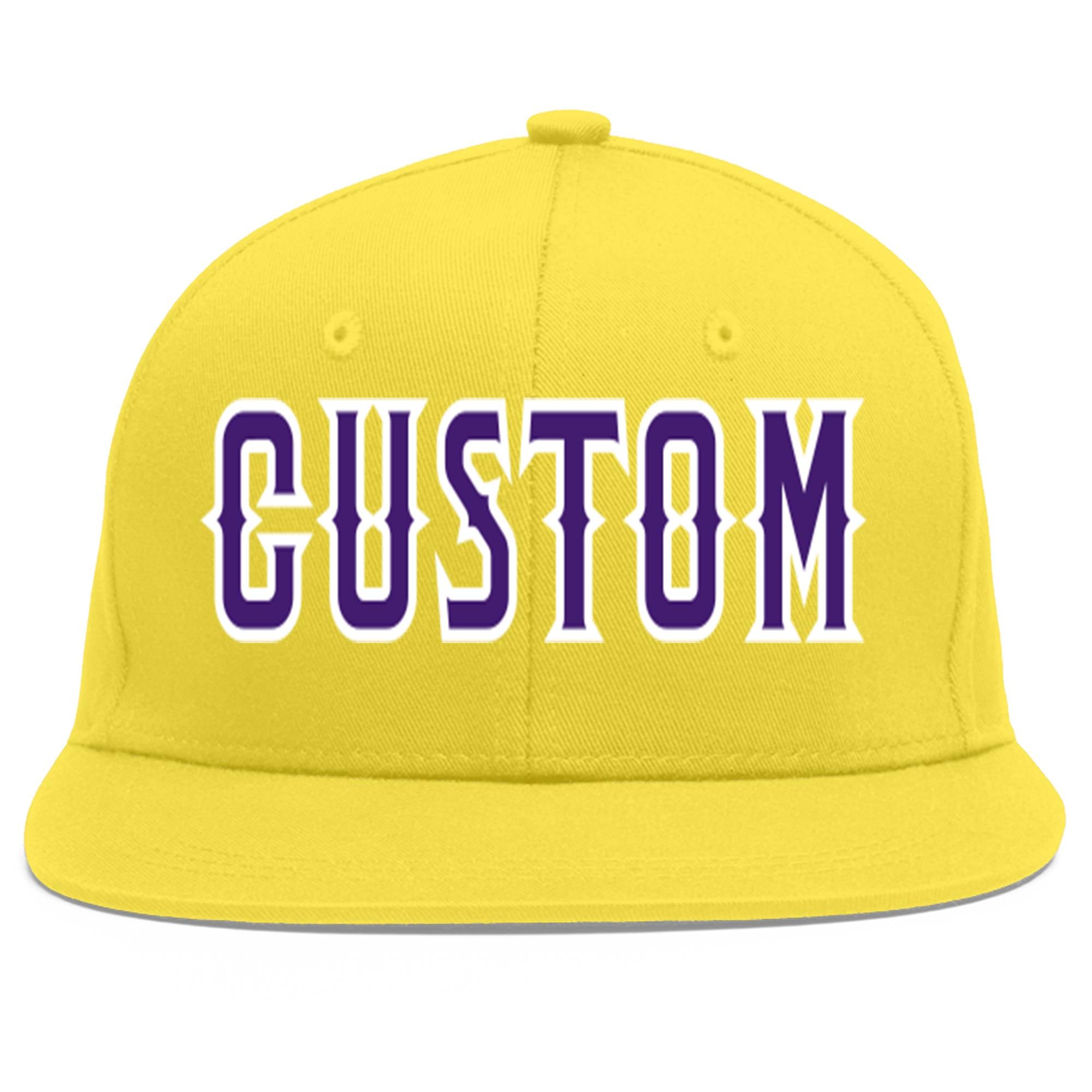 Casquette de baseball sport personnalisée or clair violet-blanc Flat Eaves