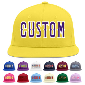 Custom Light Gold purple-White Flat Eaves Sport Baseball Cap