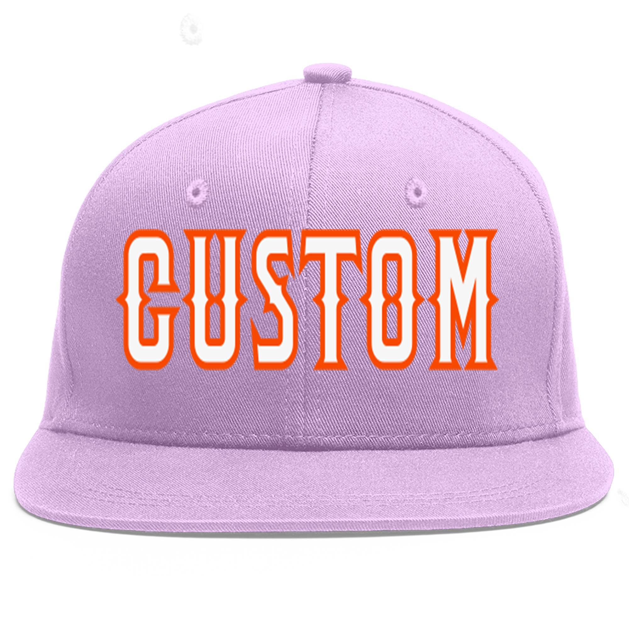 Casquette de baseball sport personnalisée violet clair blanc-orange à avant-toit plat