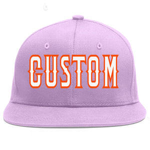 Custom Light Purple White-Orange Flat Eaves Sport Baseball Cap