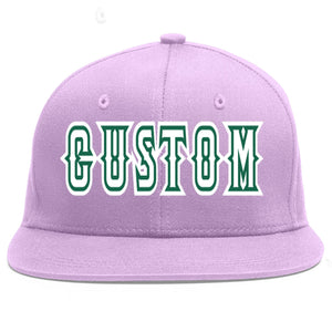 Custom Light Purple White-Kelly Green Flat Eaves Sport Baseball Cap