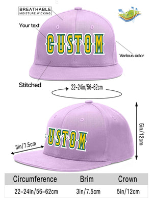 Custom Light Purple Gold-Kelly Green Flat Eaves Sport Baseball Cap