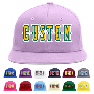 Custom Light Purple Gold-Kelly Green Flat Eaves Sport Baseball Cap