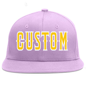 Casquette de baseball sport personnalisée violet clair or-blanc plat Eaves