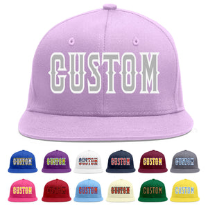 Custom Light Purple Gray-White Flat Eaves Sport Baseball Cap