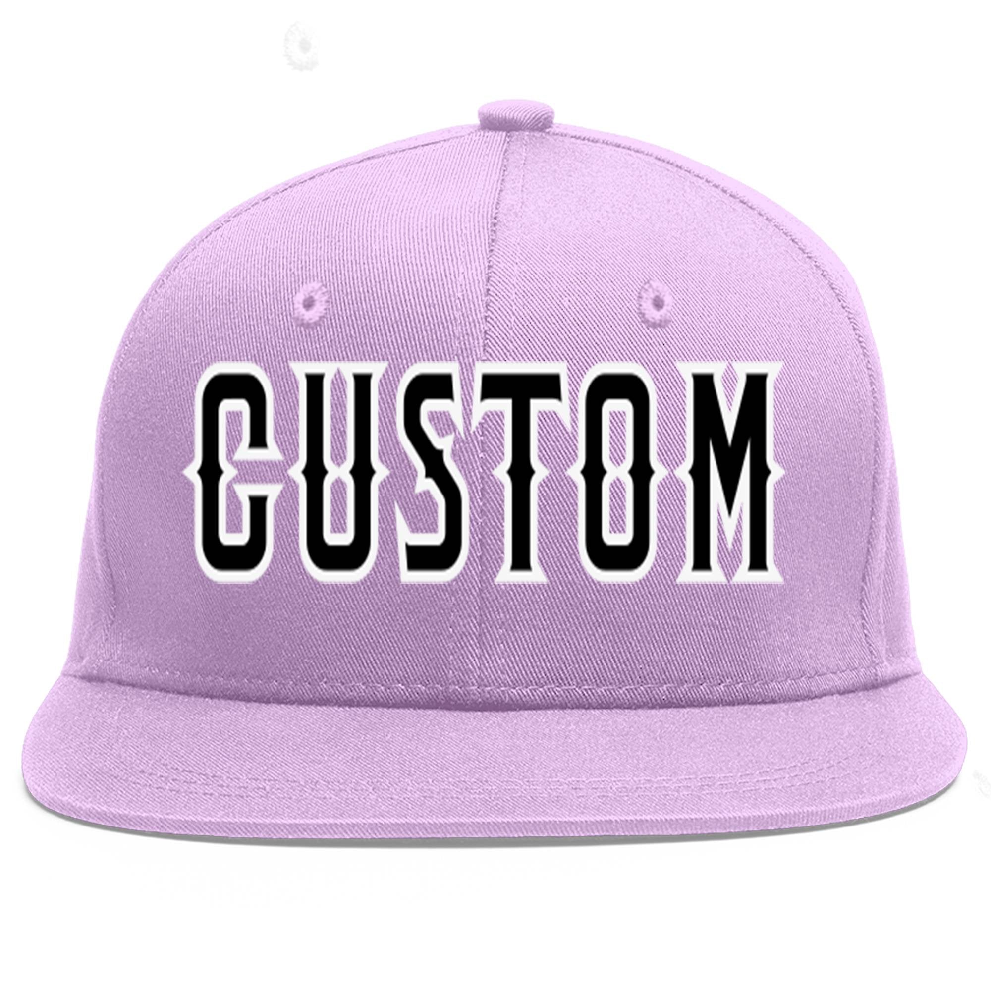 Custom Light Purple Black-White Flat Eaves Sport Baseball Cap