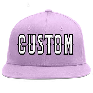 Custom Light Purple White-Black Flat Eaves Sport Baseball Cap