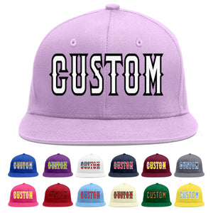 Custom Light Purple White-Black Flat Eaves Sport Baseball Cap