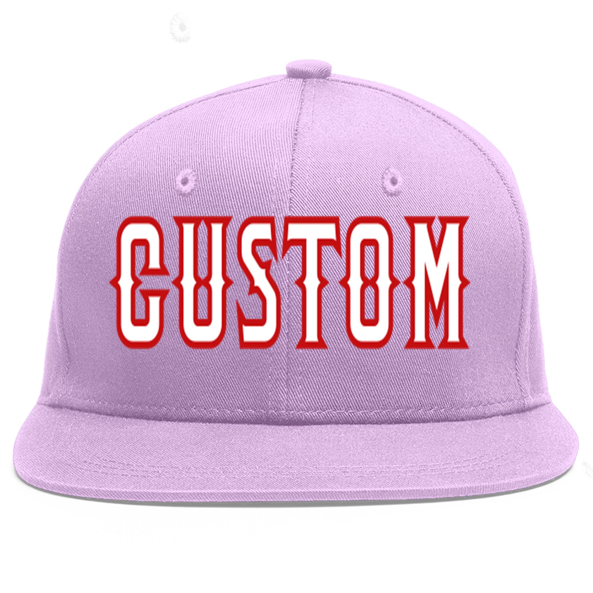 Custom Light Purple White-Red Flat Eaves Sport Baseball Cap