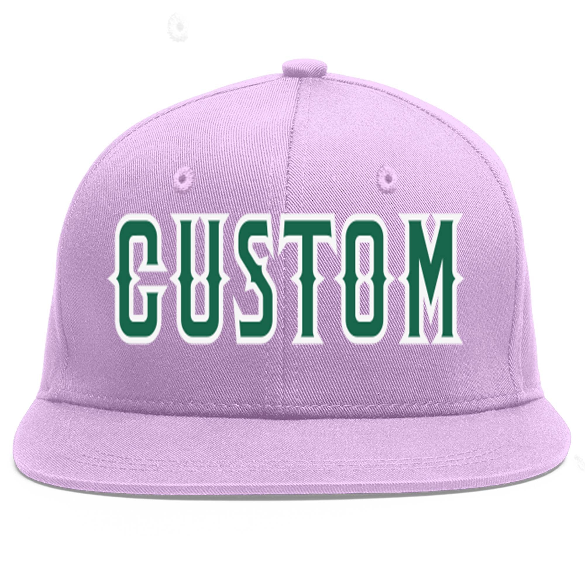 Casquette de baseball sport personnalisée violet clair Kelly vert-blanc avec avant-toit plat