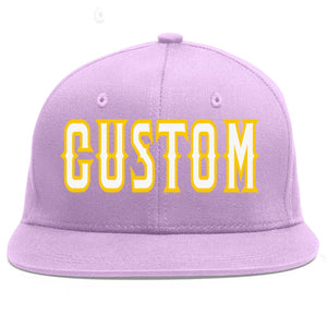 Custom Light Purple White-Gold Flat Eaves Sport Baseball Cap