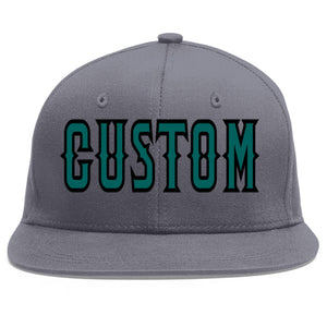 Casquette de baseball sport personnalisée gris foncé Aqua-Black Flat Eaves