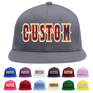 Custom Dark Gray Navy-Orange Flat Eaves Sport Baseball Cap