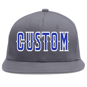 Custom Dark Gray Royal-White Flat Eaves Sport Baseball Cap