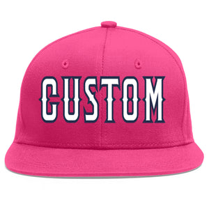 Custom Rose Red White-Navy Flat Eaves Sport Baseball Cap