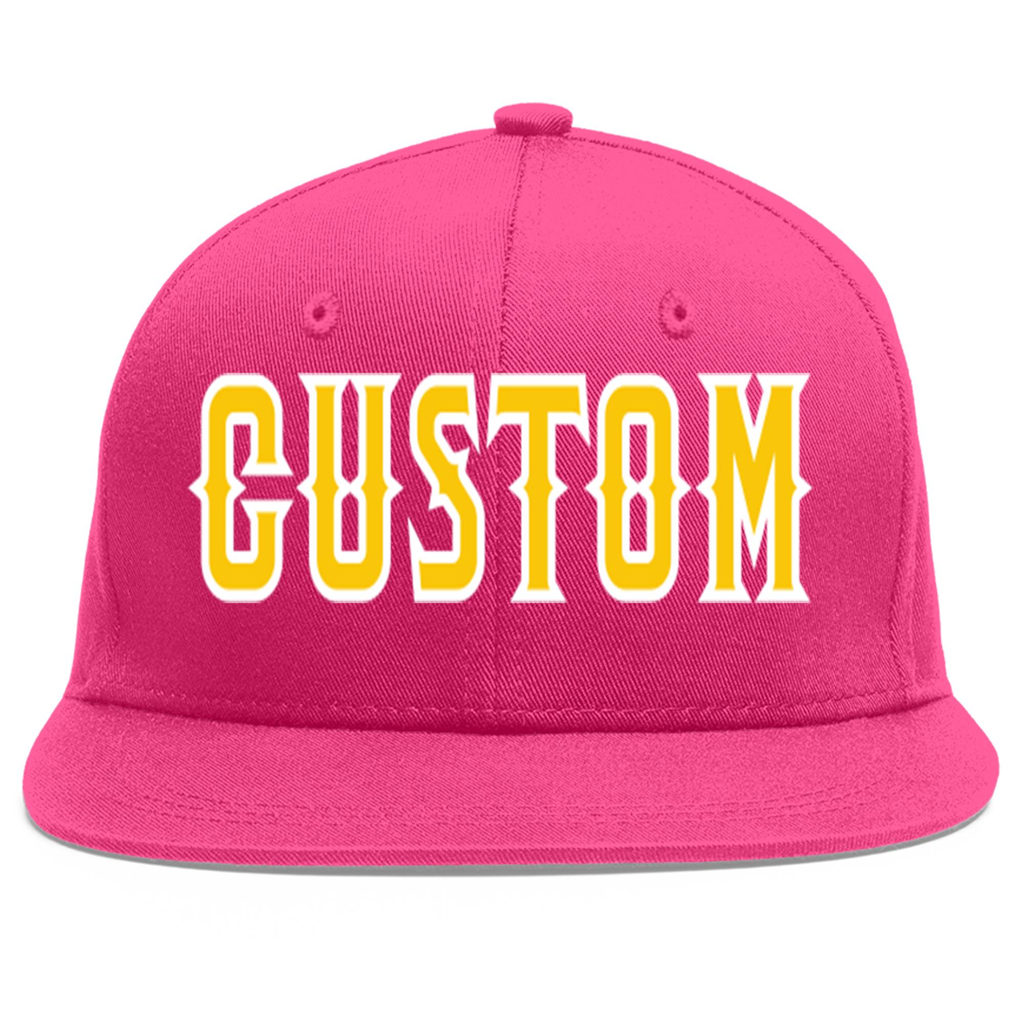 Custom Rose Red Gold-White Flat Eaves Sport Baseball Cap