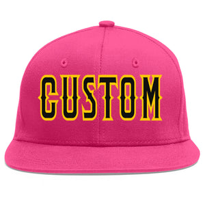 Custom Rose Red Black-Gold Flat Eaves Sport Baseball Cap