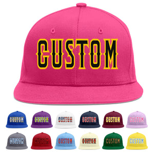 Custom Rose Red Black-Gold Flat Eaves Sport Baseball Cap