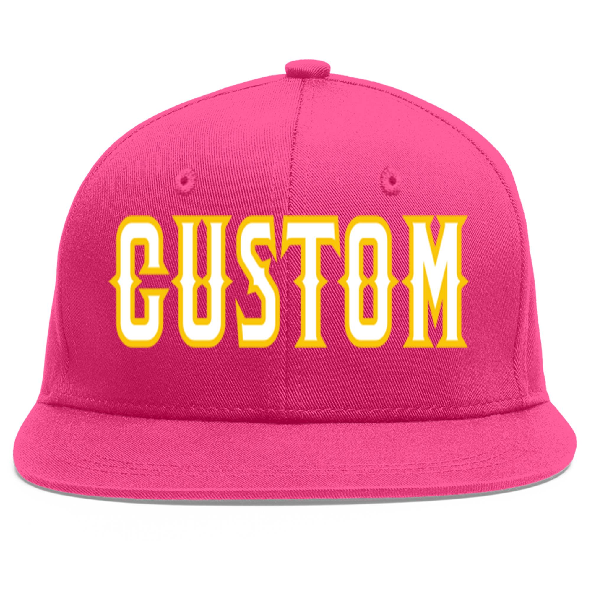 Custom Rose Red White-Gold Flat Eaves Sport Baseball Cap