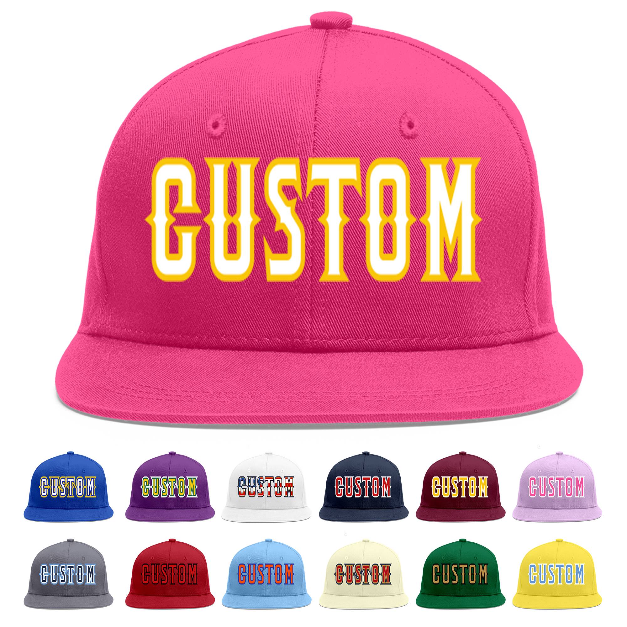 Custom Rose Red White-Gold Flat Eaves Sport Baseball Cap