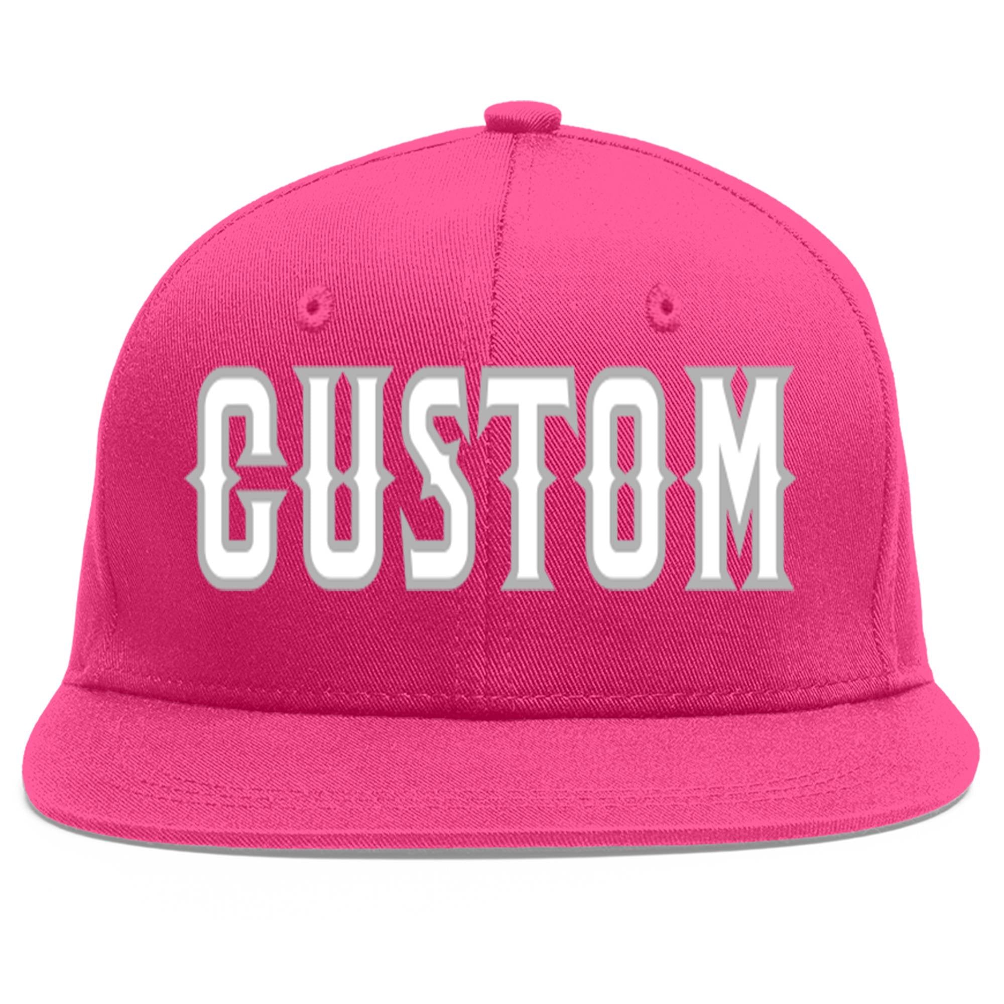 Custom Rose Red White-Gray Flat Eaves Sport Baseball Cap