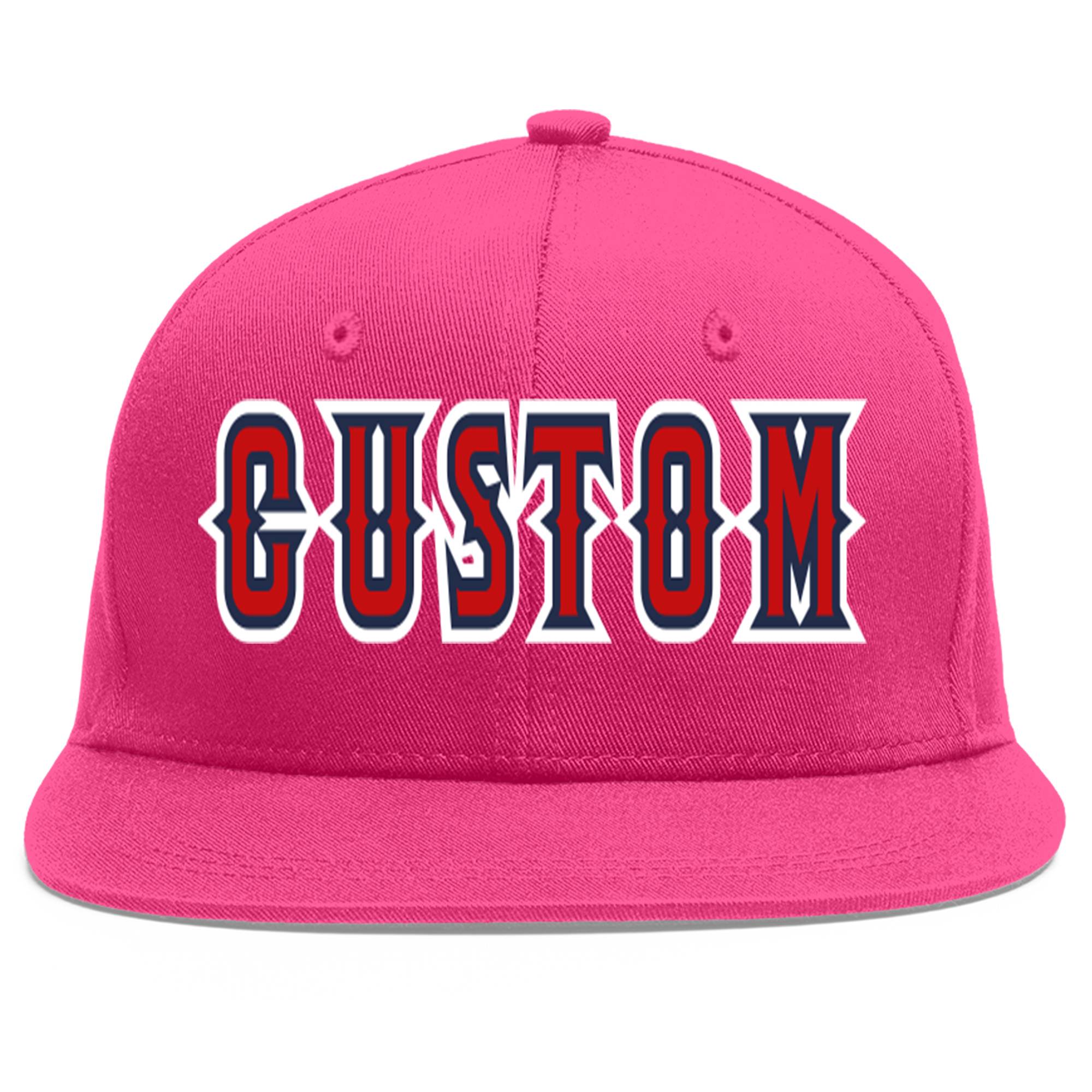 Custom Rose Red Red-Navy Flat Eaves Sport Baseball Cap