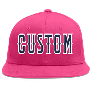 Custom Rose Red Navy-White Flat Eaves Sport Baseball Cap