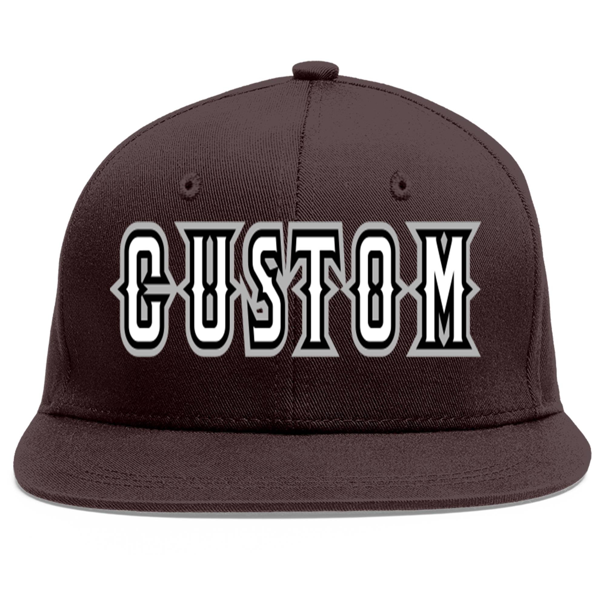 Custom Brown White-Black Flat Eaves Sport Baseball Cap