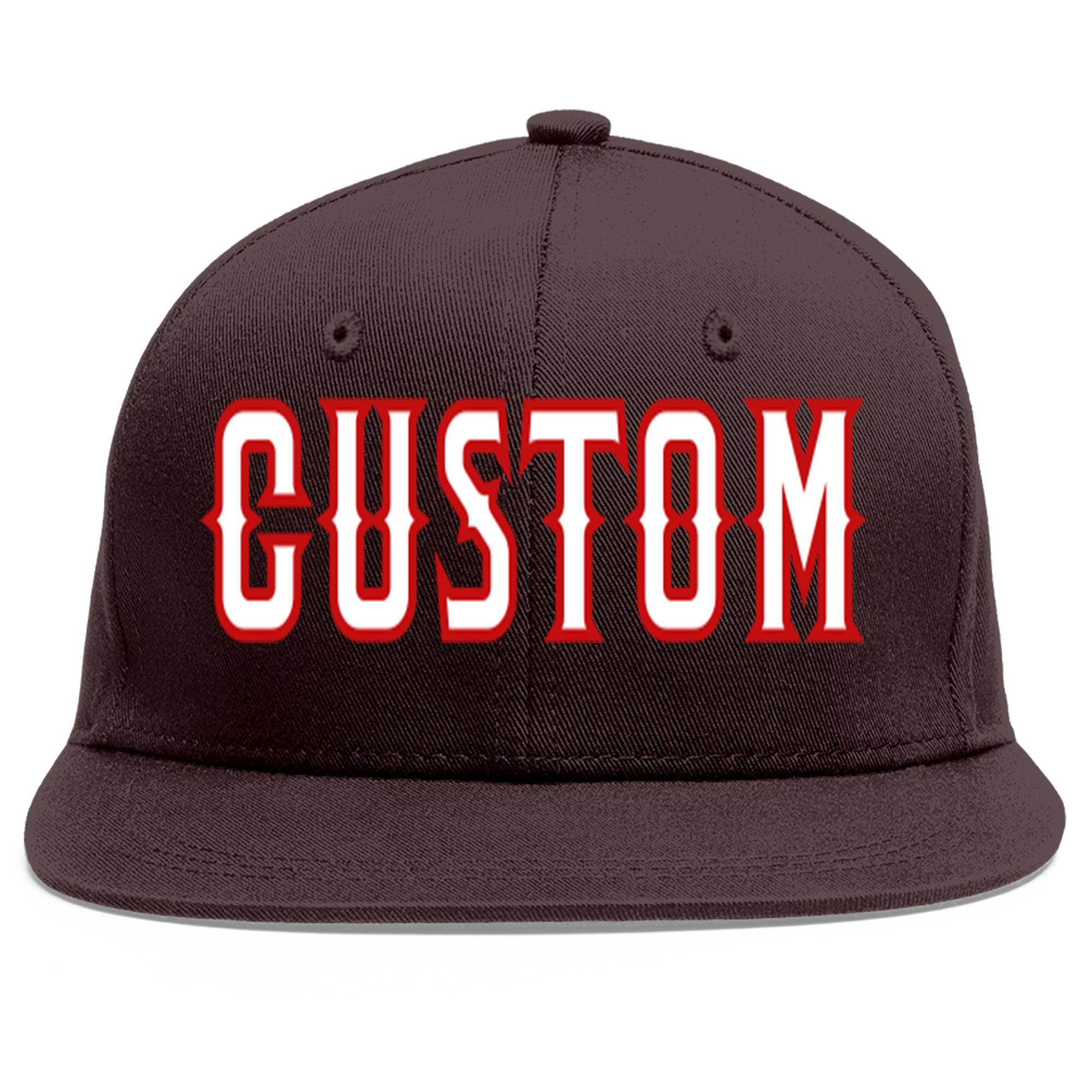 Custom Brown White-Red Flat Eaves Sport Baseball Cap