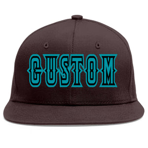 Custom Brown Aqua-Black Flat Eaves Sport Baseball Cap