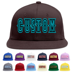 Custom Brown Aqua-Black Flat Eaves Sport Baseball Cap