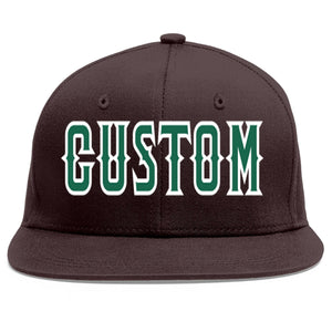 Custom Brown Kelly Green-White Flat Eaves Sport Baseball Cap