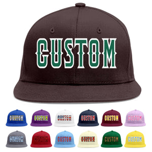 Custom Brown Kelly Green-White Flat Eaves Sport Baseball Cap