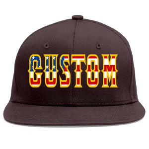 Custom Brown Vintage USA Flag-Gold Flat Eaves Sport Baseball Cap