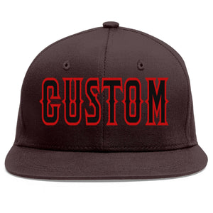 Custom Brown Black-Red Flat Eaves Sport Baseball Cap