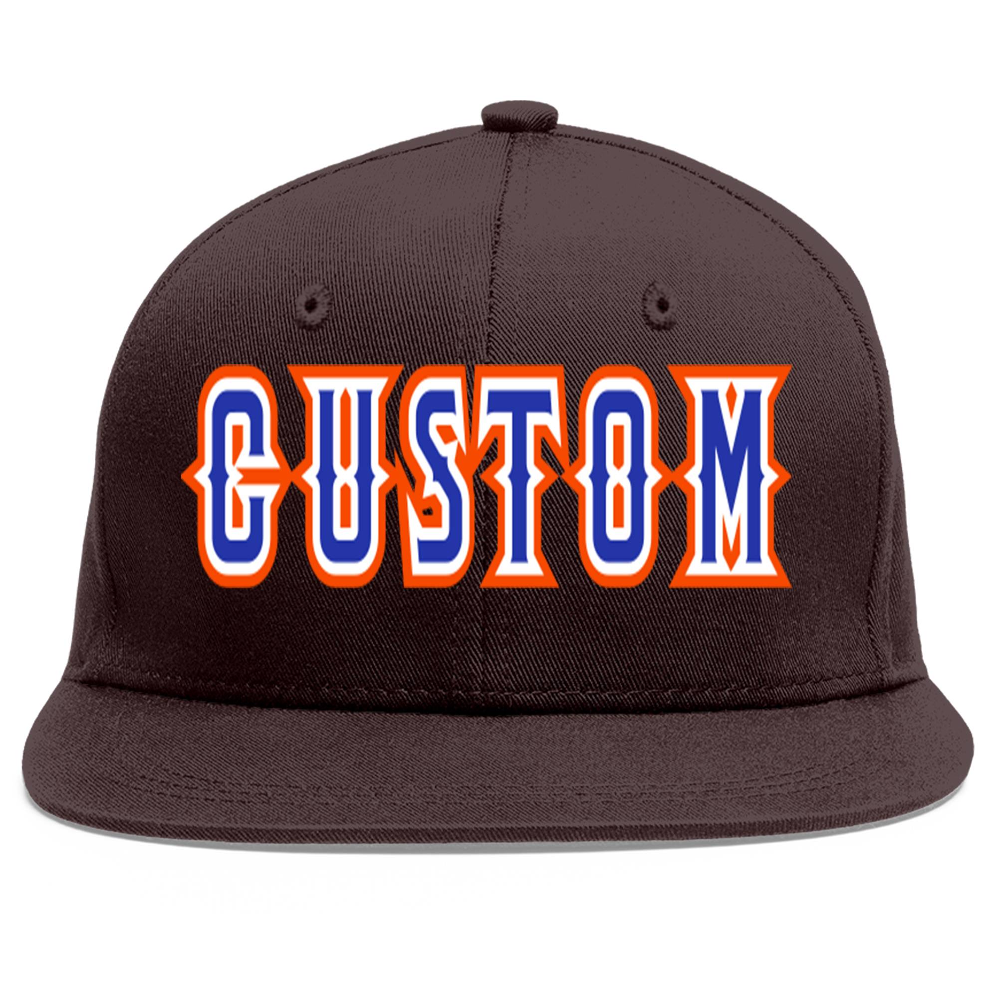 Custom Brown Royal-White Flat Eaves Sport Baseball Cap