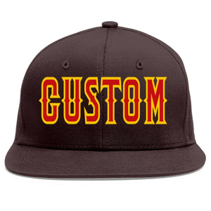 Custom Brown Red-Yellow Flat Eaves Sport Baseball Cap