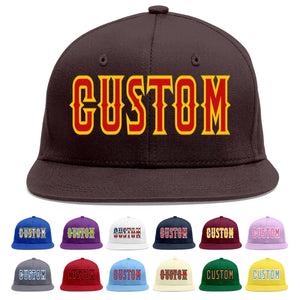 Custom Brown Red-Yellow Flat Eaves Sport Baseball Cap