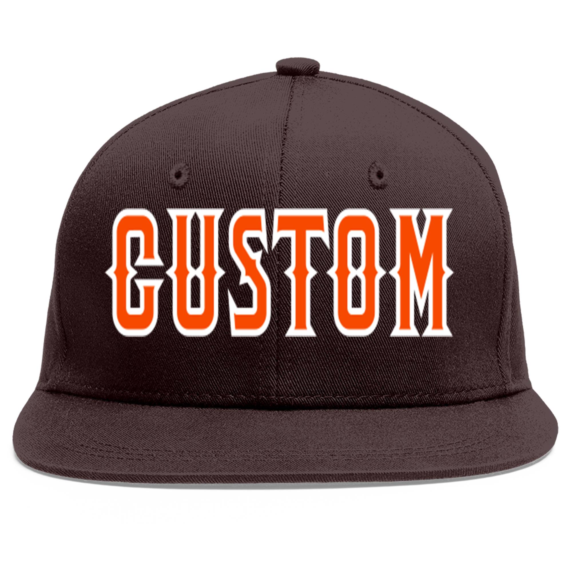 Custom Brown Orange-White Flat Eaves Sport Baseball Cap