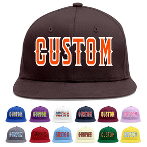 Custom Brown Orange-White Flat Eaves Sport Baseball Cap