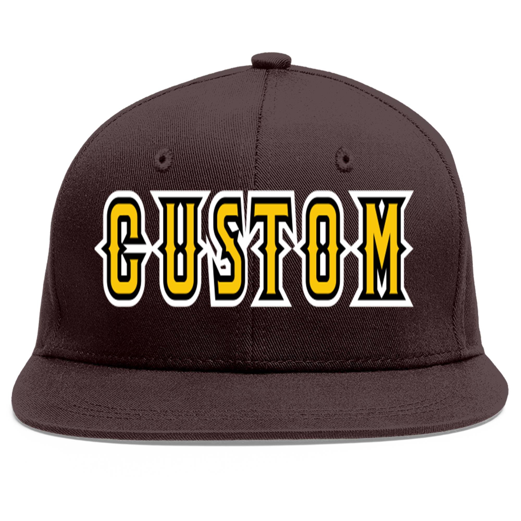 Casquette de baseball sport personnalisée marron or-noir Flat Eaves