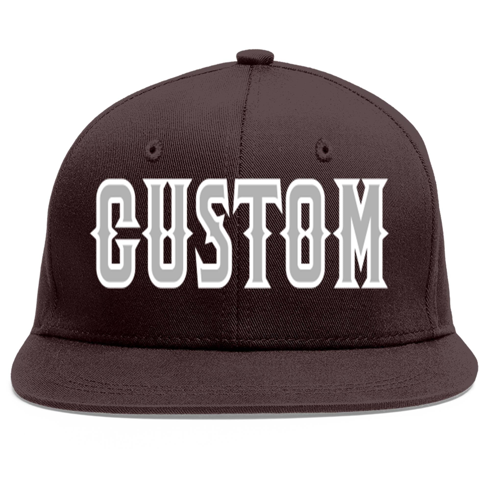 Custom Brown Gray-White Flat Eaves Sport Baseball Cap