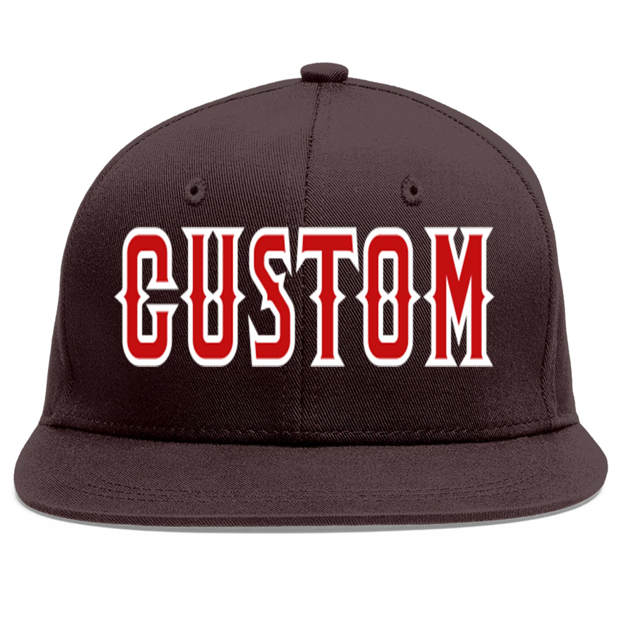 Custom Brown Red-White Flat Eaves Sport Baseball Cap