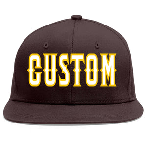 Custom Brown White-Gold Flat Eaves Sport Baseball Cap