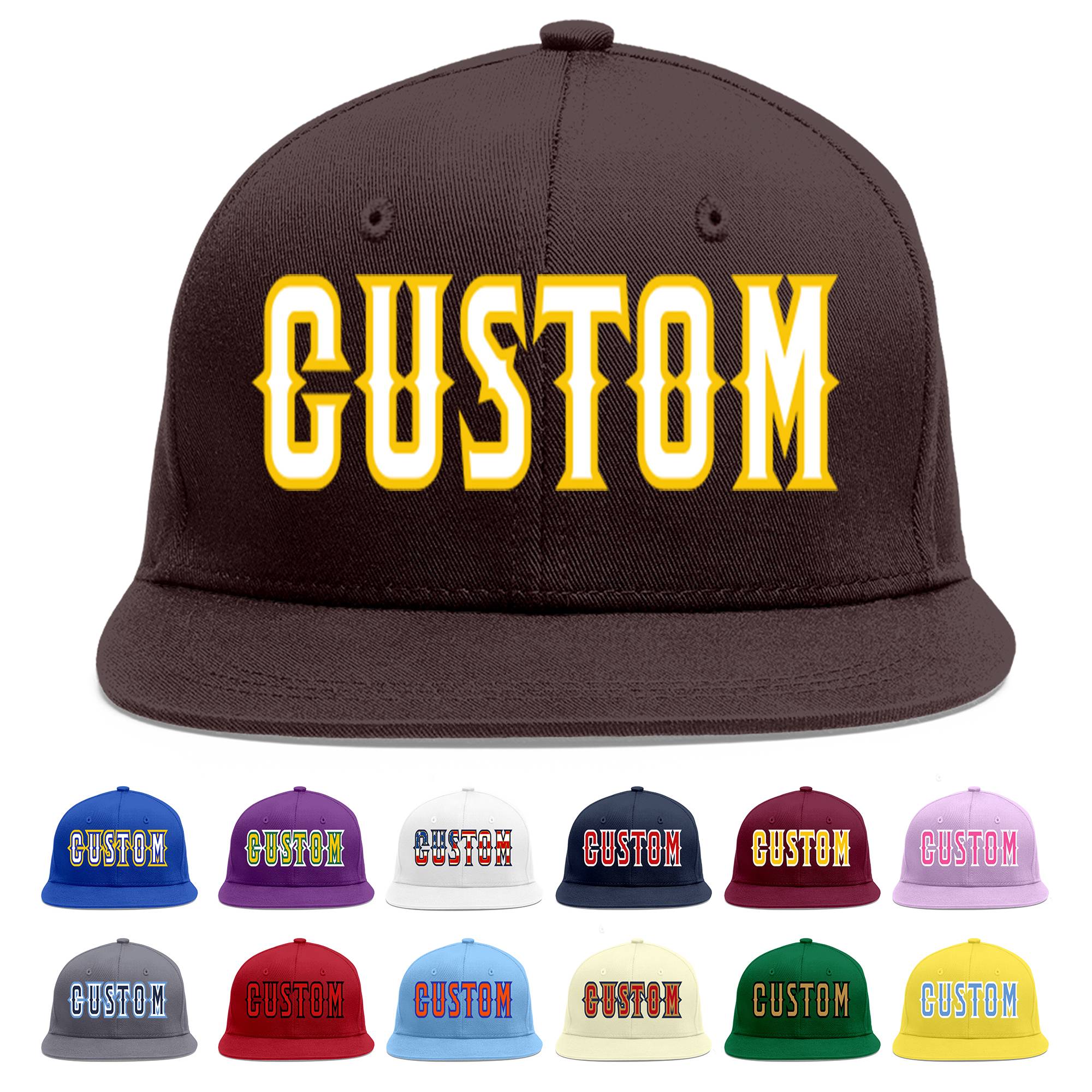 Custom Brown White-Gold Flat Eaves Sport Baseball Cap